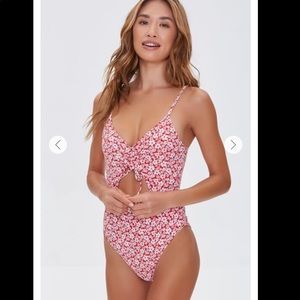 Floral cut out one piece swimsuit